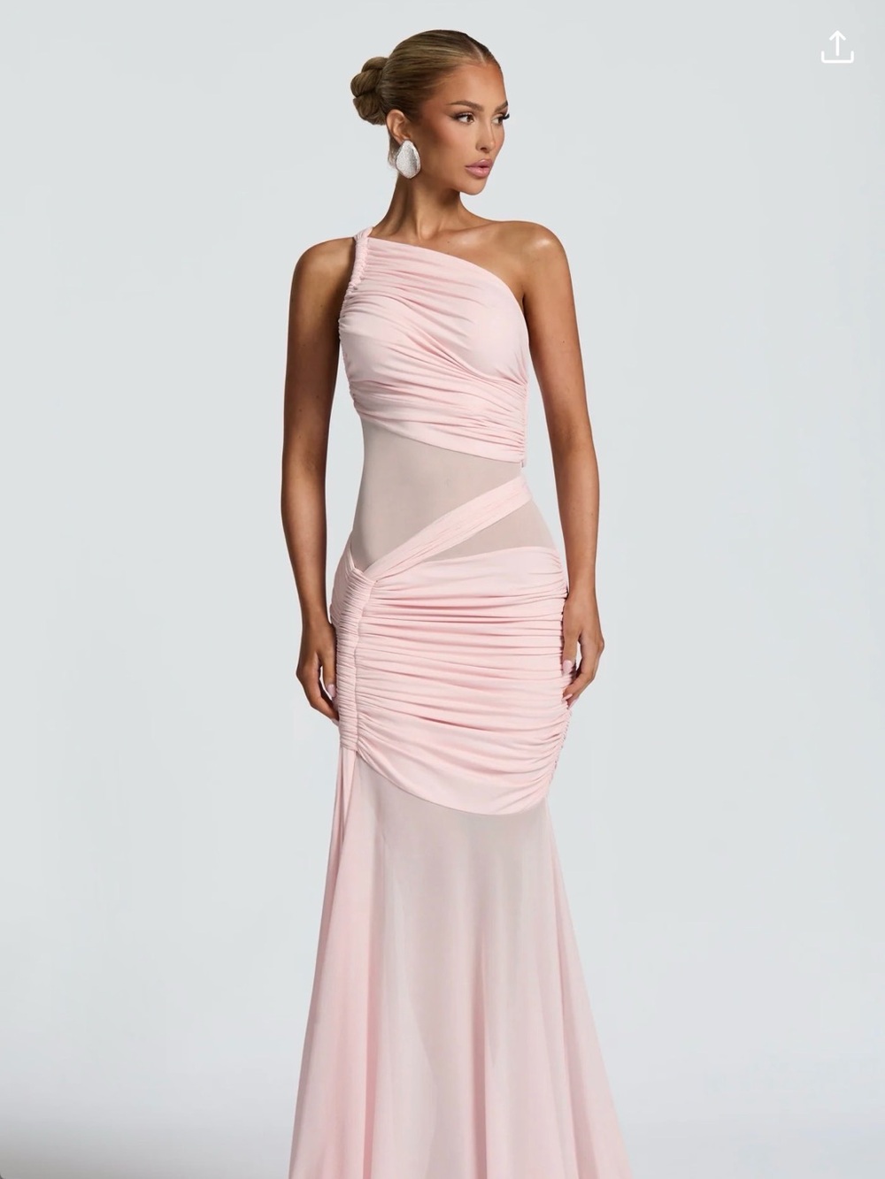 Asymmetric One-Shoulder Pale Pink Ruched Evening Dress